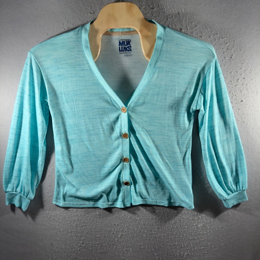 3326 | MUK LUKS Butterknit Button Front Cardigan Aqua Blue Lightweight Women S